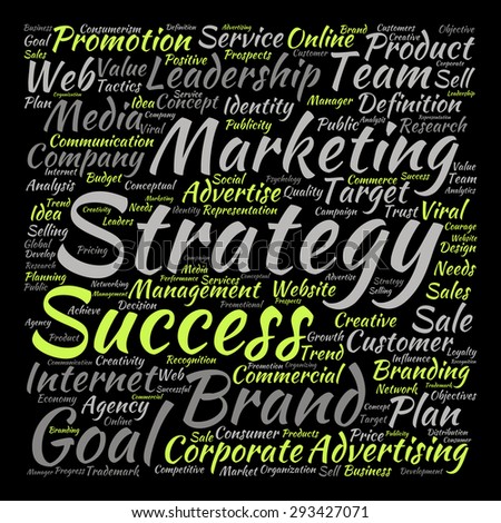 Concept or conceptual text word cloud isolated on black background, metaphor to advertising, business, company, growth, corporate, identity, innovation, media, management, market, sale or trend value