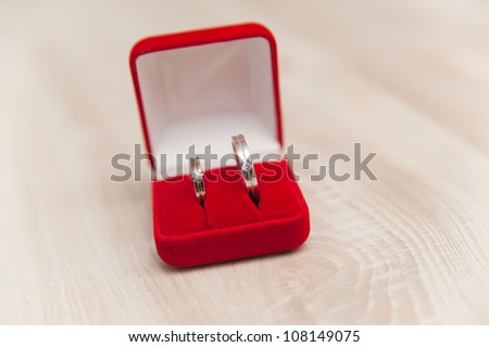 two wedding rings of white gold in open box
