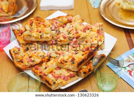 many small pieces of handmade pizza. nutrient food