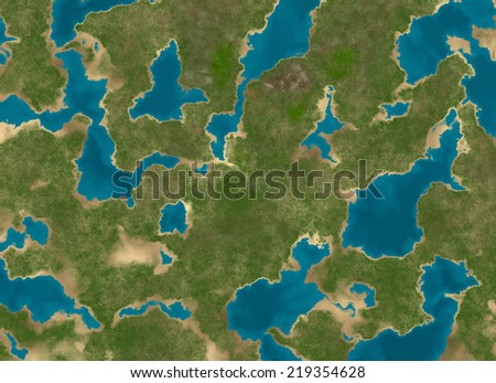 top view of a green lush land and sea water