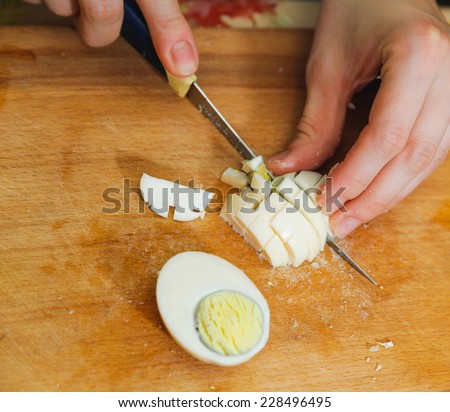 food preparation. cutting egg