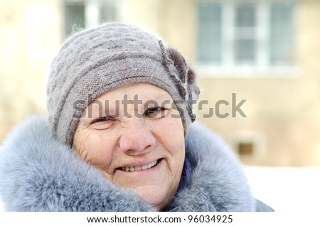 benevolent old woman portrait. smile face. cheerful old age