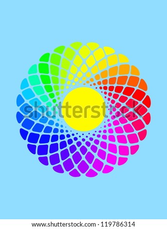 Image of hand drawing and digital colorful circle, rainbow background