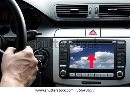 Road straight to heaven and dashboard with gps panel