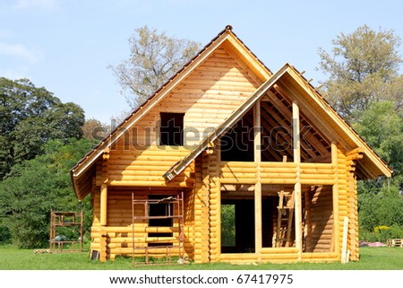 Wooden house during construction, architecture and technology