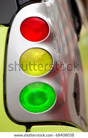 Traffic light collage with car light equipments, safety concept