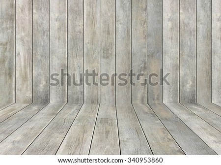 empty gray wooden wall and floor, empty room interior