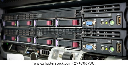 Computer Server in rack server close up
