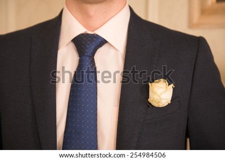 Cropped image of man in suit. A man wearing a jacket with a boutonniere