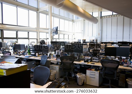 Large view of an open space office outside working hours.