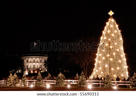 White House and the National Christmas Tree in Washington DC