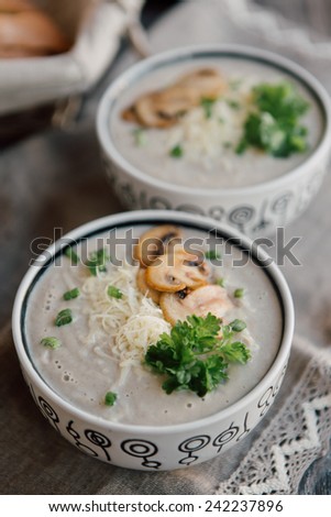 hot soup with champignons