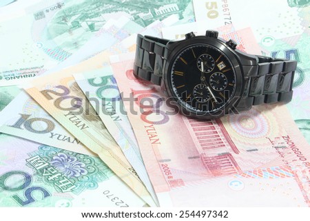 Time is Money concept - Watch and Money - Business - Chinese bank notes