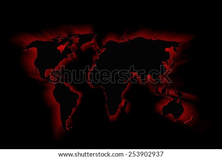 the red light world map in dark background