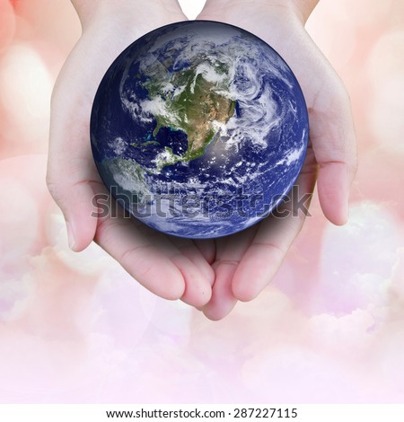the planet among human hands in concept  Healthy oceans  healthy planet:The concept of keeping the campaign. On World Environment Day. Elements of this image furnished by NASA