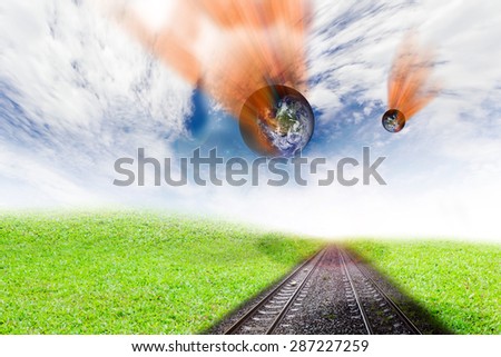 old railway track  With rapidly changing world of business The concept of keeping the campaign.On World Environment Day ,space to insert text wherever you want.: Elements of this  furnished by NASA