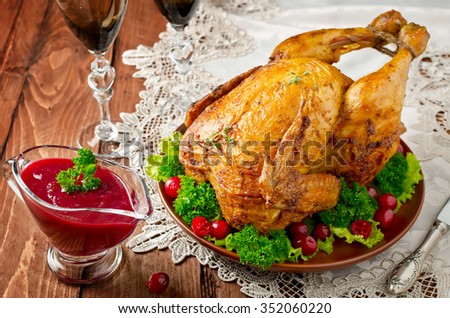 Roast chicken with cranberry sauce for a festive dish