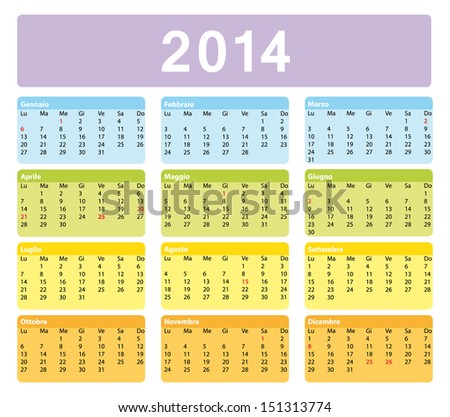 2014 Italian calendar. Public holidays.