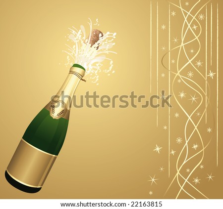 Golden open bottle of champagne