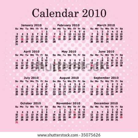 calendar 2010. Pink calendar 2010 with