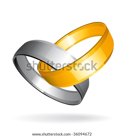 stock photo Two gold and silver wedding rings isolated on white background