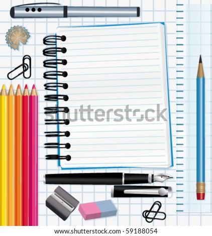 school supplies background. stock vector : School supplies