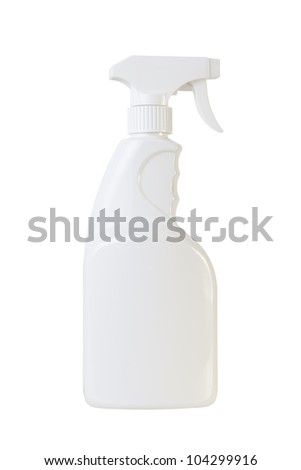 Simple white plastic hand spray bottle as used for household cleaning products, garden sprays etc. Add your own label. Isolated on white with clipping path.