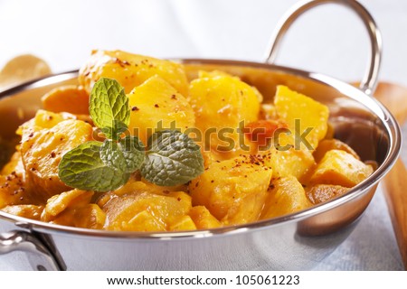 Potatoes cooked in a curry sauce, Bombay Potato is an invention of the Western curry houses.