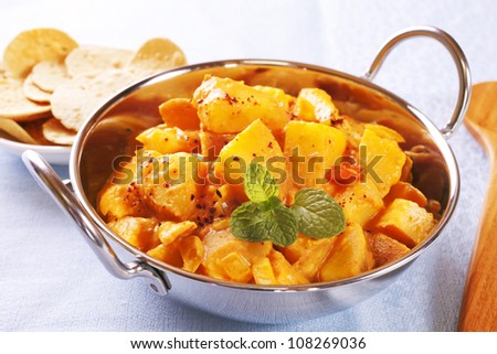 Potatoes cooked in a curry sauce, Bombay Potato is an invention of the Western curry houses.