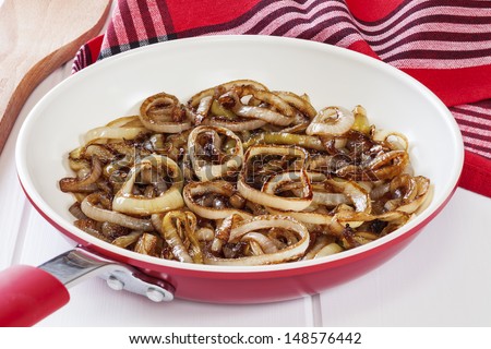 Caramelised onions, cooked with balsamic vinegar and brown sugar.