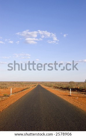 Long straight road in the Australian Outback. This is the Silver City Highway on its way to Broken Hill in NSW.
