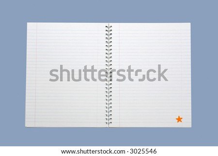Spiral back exercise or school writing book with double page open for writing.