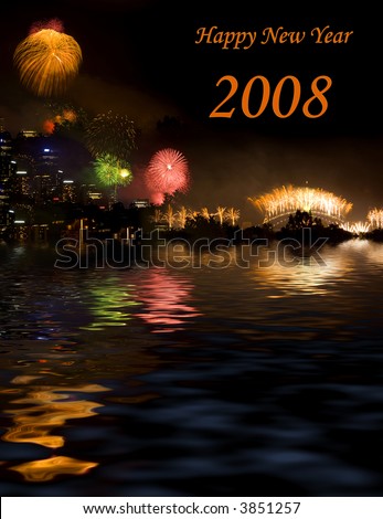 Huge crowds always gather for Sydney's New Year's Eve celebrations, when fireworks are let off from the harbour bridge and from two barges on the harbor. Photo montage.