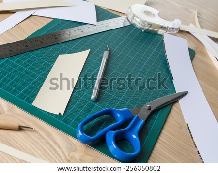 Assorted implements used in paper craft
