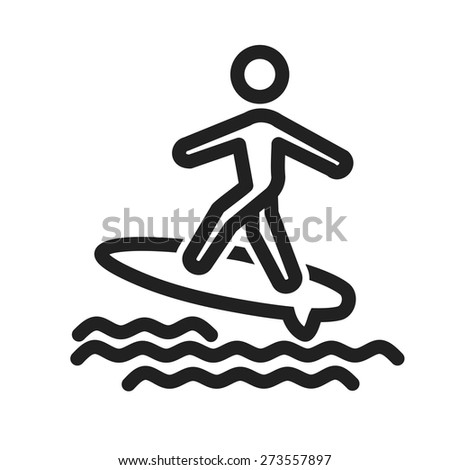 Surfer, surfboard, water sport icon vector image. Can also be used for sports, fitness, recreation. Suitable for web apps, mobile apps and print media.