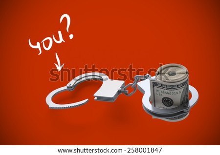 illustration. Put handcuffs on money. On a red background. Stop corruption