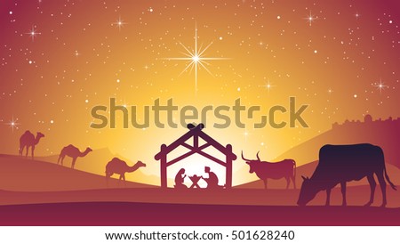 Christmas Nativity Scene with Baby Jesus Christ in Manger