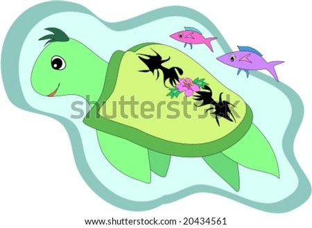 Green Tattoo Sea Turtle with Flower