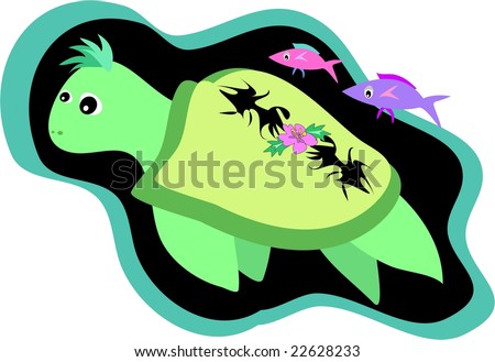 Green Sea Turtle with Hibiscus 