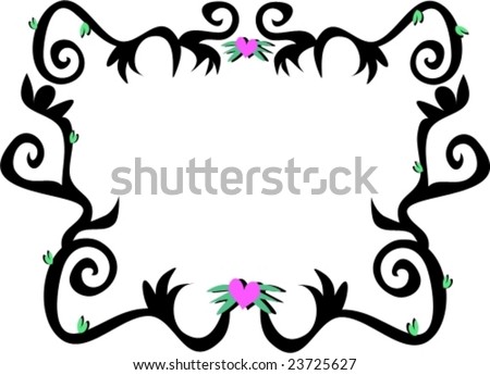 stock vector : Tattoo Frame of Swirling Branches, Leaves, and Hearts Vector