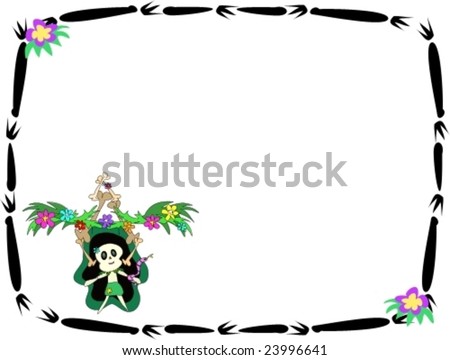 stock vector : Tattoo Frame with Tiki Friend and Flowers Vector--hereâ?