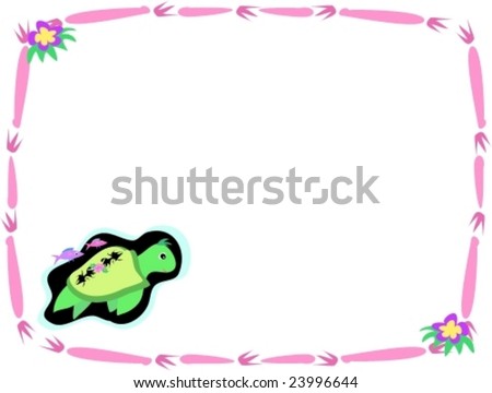 Pink Frame of Sea Turtle and Fish 