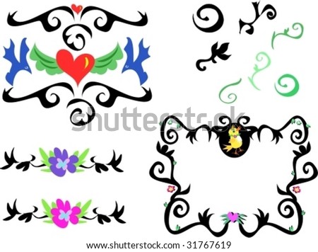 stock vector Mix of Tattoo Designs with Plants and Animals Vector stock vector Mix of Tattoo Designs with Plants and Animals Vector