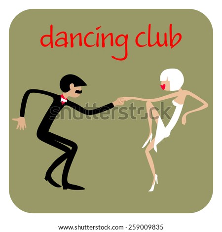 Man and woman dancing. Dancing couple.  Caricature. Flat. Sports dance.