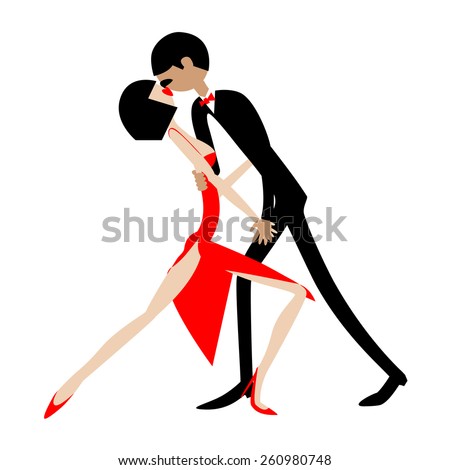 Man and woman dancing. Dancing couple. Caricature. Flat. Sports dance.