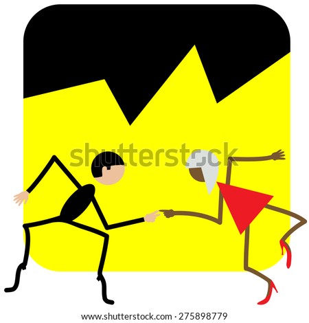 Man and woman dancing. Dancing couple. Caricature. Flat. Sports dance.