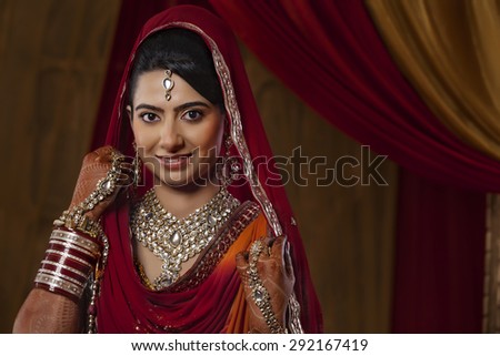 Portrait of an Indian bride looking down