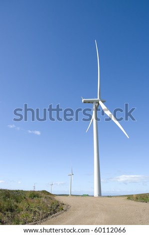 Wind turbines on a wind farm in Scotland, Europe.