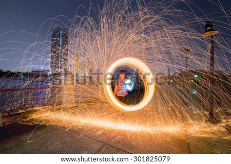 Fire spinning from Steel Wool at River Walk