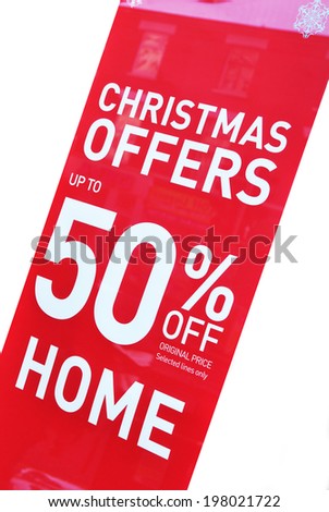 Red Christmas sale offer vertical banner isolated against white